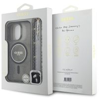 Guess MagSafe IML Glitter Case avec beads strap Apple iPhone 16 Pro - Noir