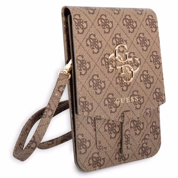 Guess Sacoche de téléphone bandoulière - Pochette d'épaule pour smartphone avec lanière logo 4G - Brun