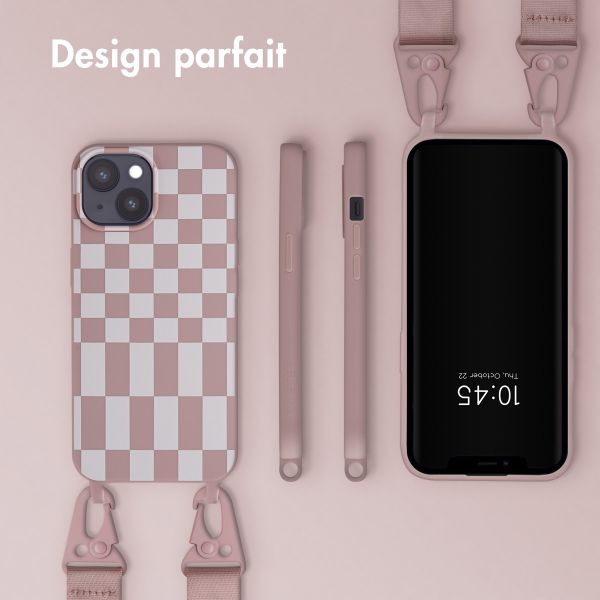 Selencia Coque design en silicone avec cordon amovible Apple iPhone 15 Plus - Irregular Check Sand Pink