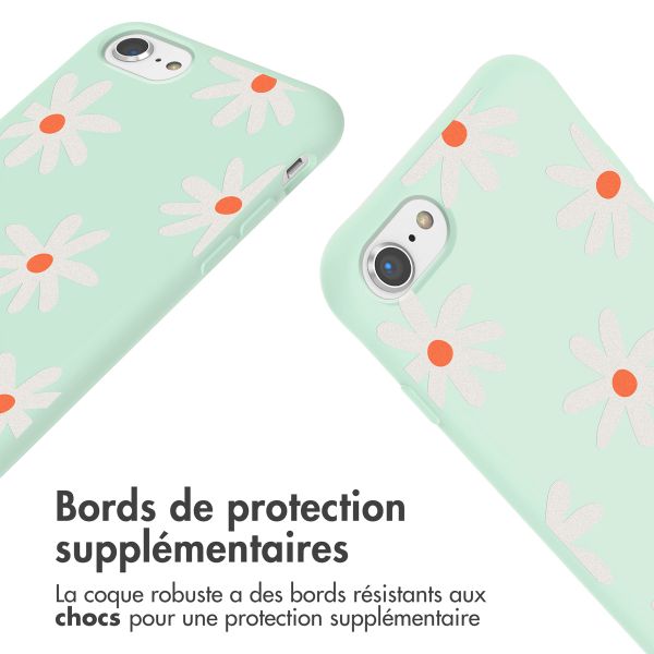 imoshion Coque design en silicone avec cordon Apple iPhone SE (2022 / 2020) / 8 / 7 - Green Flower Distance