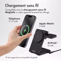 Accezz Chargeur sans fil pliable 3-in-1 MagSafe - 20W - Noir
