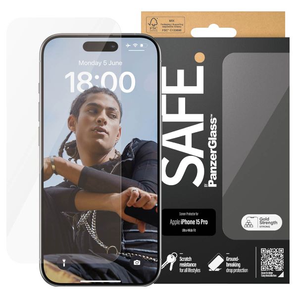 SAFE by PanzerGlass Protection d'écran Ultra-Wide Fit iPhone 15 Pro