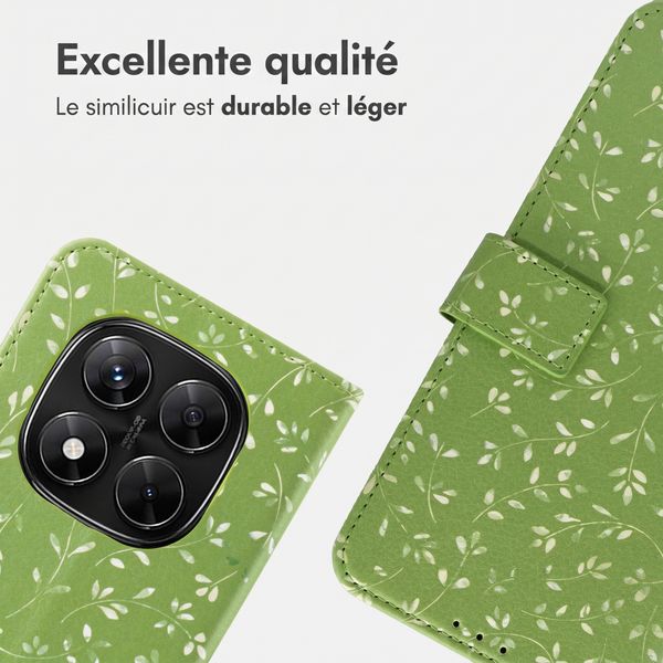 imoshion Étui de télephone portefeuille Design Xiaomi Redmi Note 14 Pro Plus (5G) - Green Flowers