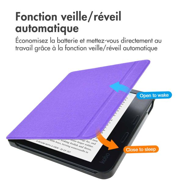 imoshion Étui de liseuse portefeuille Canvas Sleepcover avec support Kobo Libra 2 / Tolino Vision 6 - Violet