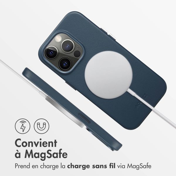 Accezz Coque arrière en cuir avec MagSafe Apple iPhone 14 Pro - Nightfall Blue