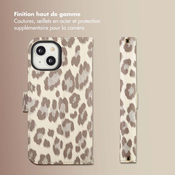 Selencia Étui de télephone portefeuille imprimé léopard Sabi Apple iPhone 14 / 13 - Soft Ivory