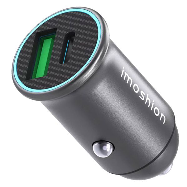 imoshion ﻿Mini chargeur de voiture - 2 ports - USB-A Quick Charge - USB-C Power Delivery - 60 Watts - Noir + Câble USB-A vers USB-C tressé - 0,5 mètre - Noir