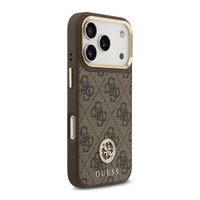Guess Coque arrière en cuir avec logo Strass classique et MagSafe Apple iPhone 17 Pro - Marron