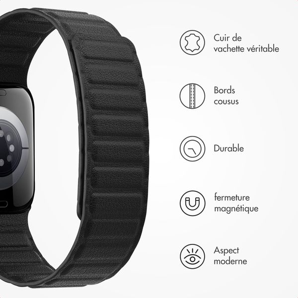Accezz Bracelet en cuir véritable magnétique Apple Watch | 38/40/41/42 mm - Noir