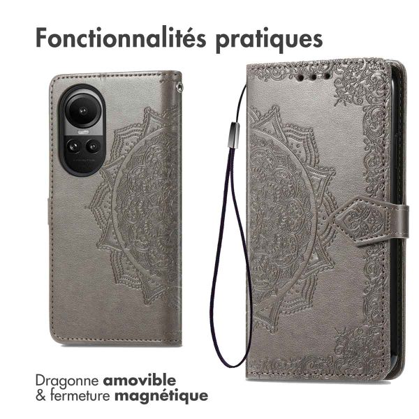 imoshion Etui de téléphone portefeuille Mandala Oppo Reno 10 / 10 Pro - Gris