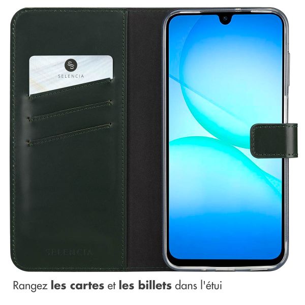 Selencia Étui portefeuille en cuir véritable Samsung Galaxy A17 - Vert