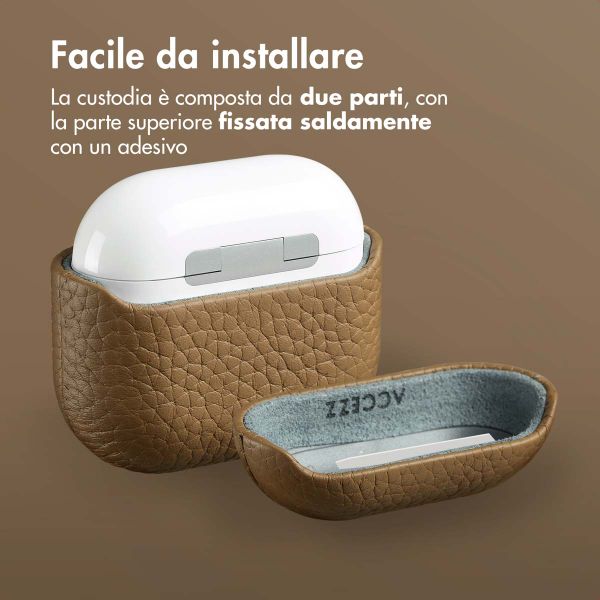 Accezz Coque en cuir véritable  Apple Airpods 4 - Taupe