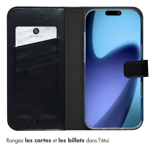 Selencia Étui portefeuille en cuir véritable Apple iPhone Air - Noir