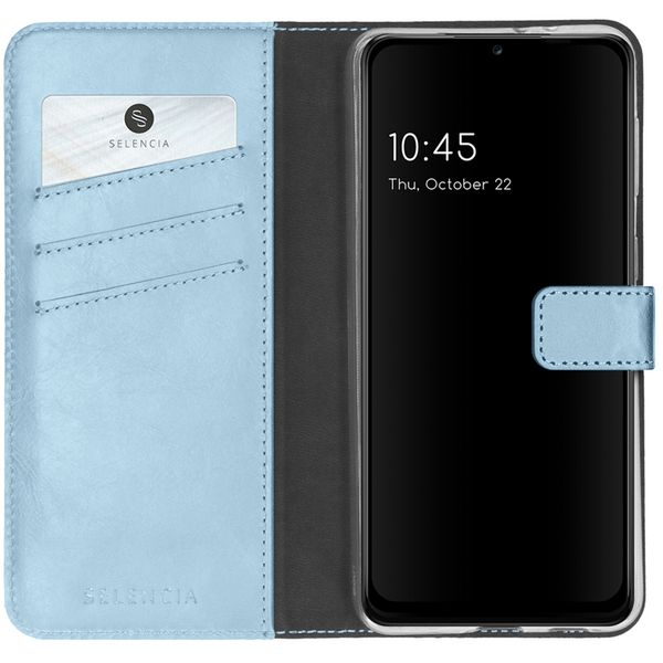 Selencia Étui de téléphone portefeuille en cuir véritable Galaxy A22 (5G) - Bleu