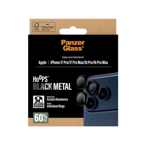PanzerGlass Protection Caméra Hoops Optic Rings Apple iPhone 17 Pro / 17 Pro Max - Noir