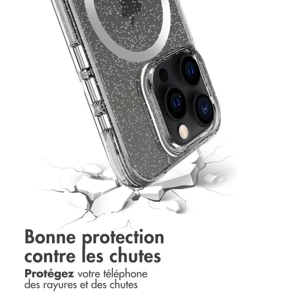 imoshion Coque arrière transparente pailletée avec MagSafe iPhone 15 Pro Max - Argent