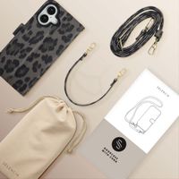 Selencia Étui de télephone portefeuille imprimé léopard Sabi Apple iPhone 16 - Midnight Black