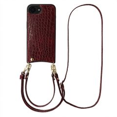 Selencia Coque de télephone Nova Croco avec cordon et porte-cartes Apple iPhone 17e / 16e - Choco Brown