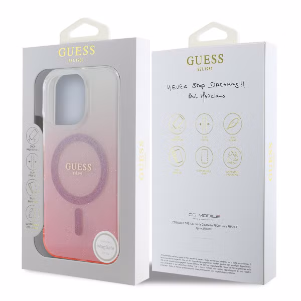 Guess Coque MagSafe IML Glitter Gradient Apple iPhone 16 Pro - Pink