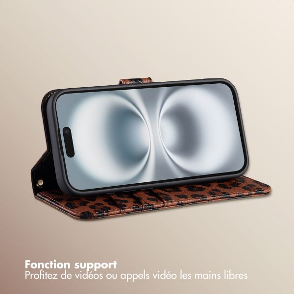 Selencia Étui de télephone portefeuille imprimé léopard Sabi Apple iPhone 16 - Mocha Brown