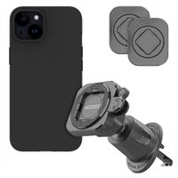Accezz EasyLock Support de téléphone de voiture - Avec coque Apple iPhone 15 - Grille de ventilation - Rotation à 360 degrés - Noir