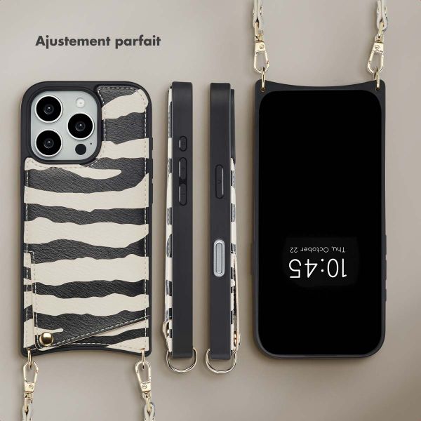Selencia Coque de télephone Nova avec cordon et porte-cartes Apple iPhone 16 Pro - Zazzy Zebra