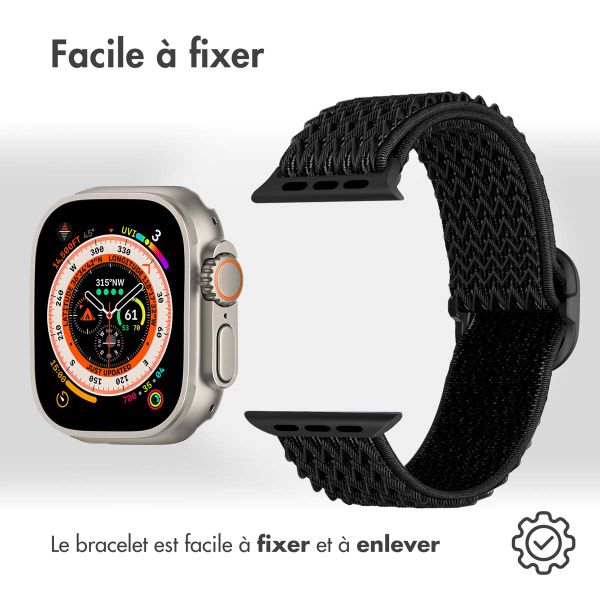 imoshion Bande élastique en nylon Apple Watch Series 1-10 / SE / Ultra (2) - 42/44/45/46/49 mm - Noir