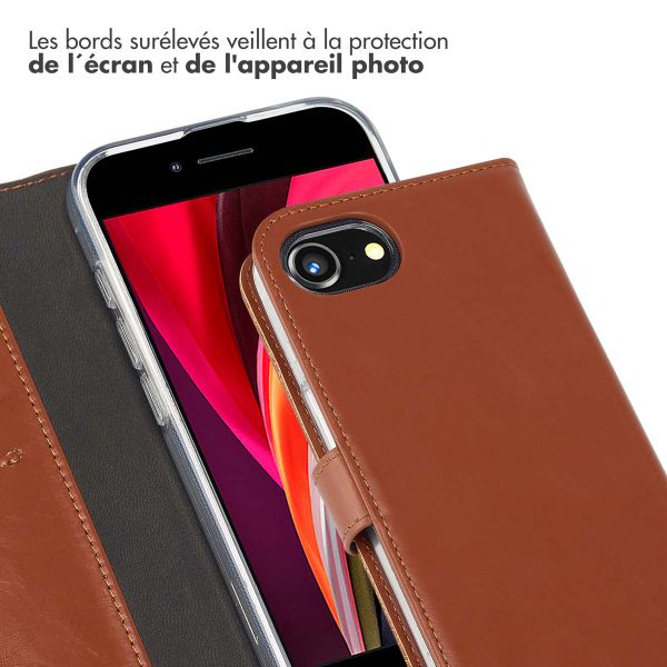 Selencia Étui portefeuille en cuir véritable iPhone 16e - Marron clair