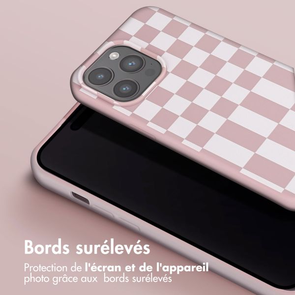 Selencia ﻿Coque design en silicone avec cordon amovible iPhone 15 Pro Max - Irregular Check Sand Pink