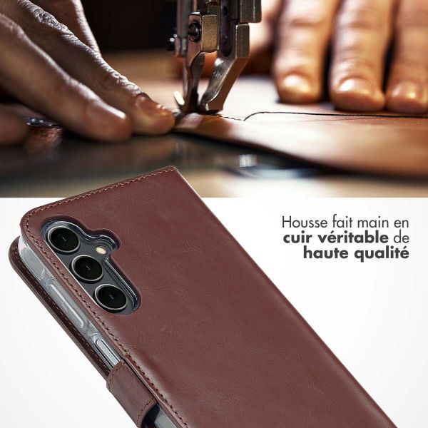 Selencia Étui portefeuille en cuir véritable Samsung Galaxy A16 - Marron foncé