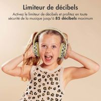 imoshion Édition Spéciale - Casque sans fil pour enfants avec imprimé léopard LED Light - Limiteur de décibels - Avec câble AUX - Léopard