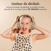 imoshion Casque pour enfants - Édition Spéciale - Bluetooth LED - Casque sans fil + câble AUX - Léopard