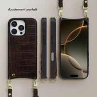 Selencia Coque de télephone Nova Croco avec cordon et porte-cartes Apple iPhone 16 Pro - Choco Brown