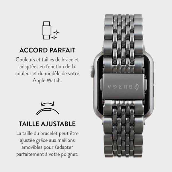 Burga Bracelet en acier Apple Watch Series 1 á 10 / SE / Ultra (2) (44/45/46/49 mm) - Chic Royal - Argent