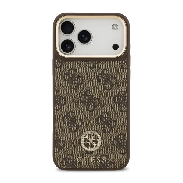 Guess Coque arrière en cuir avec logo Strass classique et MagSafe Apple iPhone 17 Pro - Marron