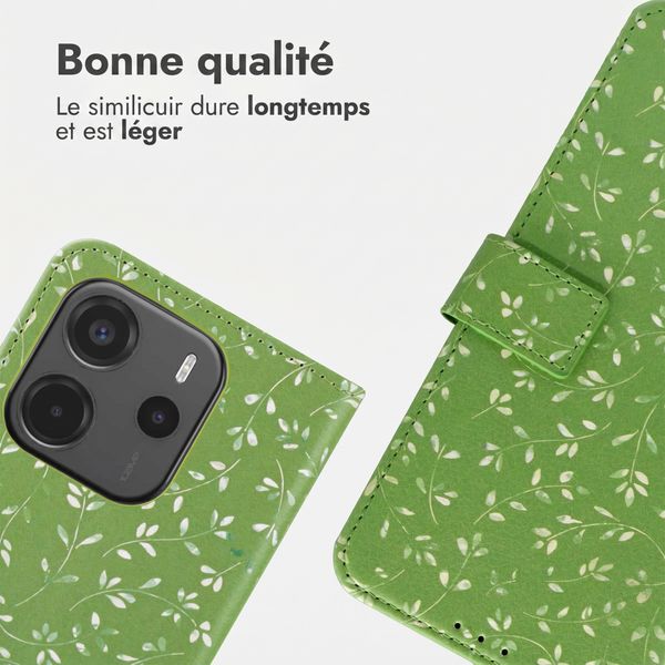 imoshion Étui de télephone portefeuille Design Xiaomi Redmi Note 14 (4G) - Green Flowers