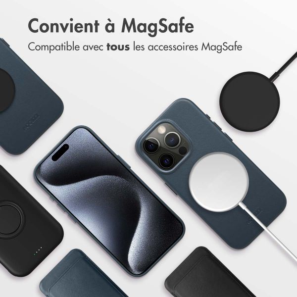 Accezz Coque arrière en cuir avec MagSafe iPhone 15 Pro - Nightfall Blue