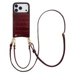 Selencia Coque de télephone Nova Croco avec cordon et porte-cartes Apple iPhone 17 Pro - Burgundy
