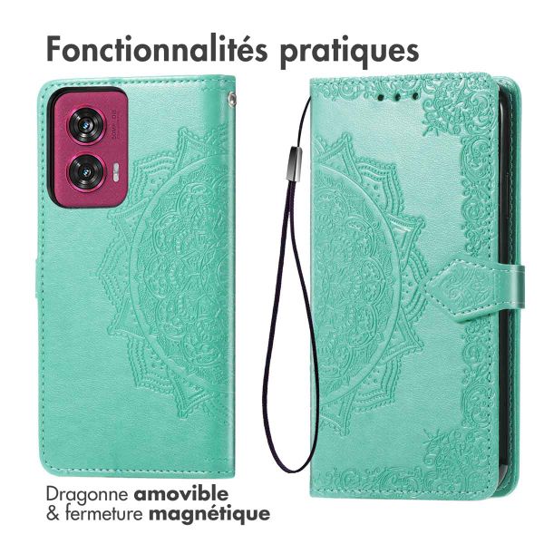 imoshion Etui de téléphone portefeuille Mandala Motorola Edge 50 Fusion - Turquoise