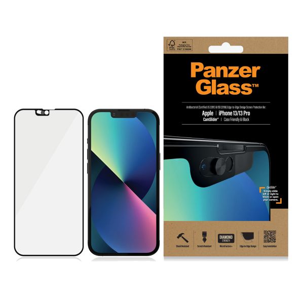 PanzerGlass Protection d'écran en verre trempé CamSlider™ Case Friendly iPhone 13 / 13 Pro - Noir