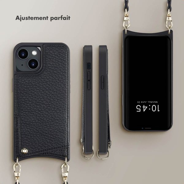 Selencia Coque arrière avec cordon et porte-cartes Nova iPhone 14 - Noir