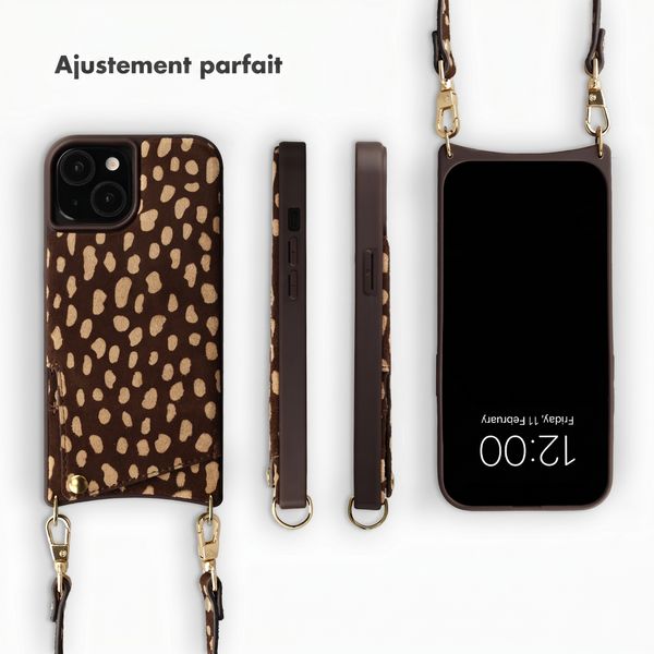 Selencia Nova coque arrière en cuir véritable avec porte-cartes Apple iPhone 15 - Fawn Chic