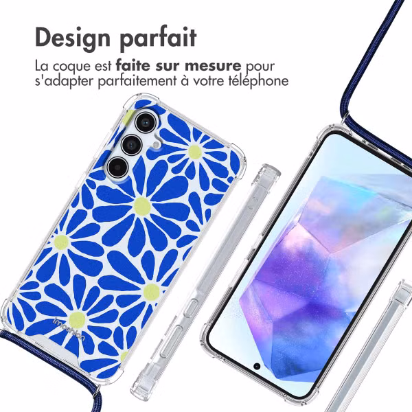 imoshion Coque Design avec cordon Samsung Galaxy A55 - Cobalt Blue Flowers Connect