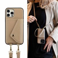 Selencia Coque à cordon avec porte-cartes enveloppe Sera iPhone 12 (Pro) - Beige