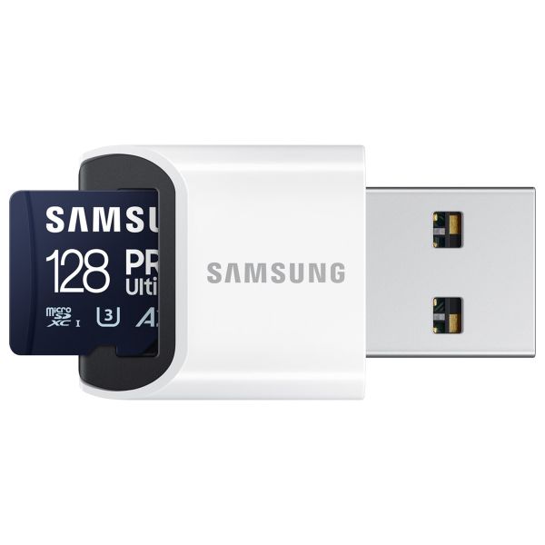 Samsung PRO Ultimate microSD - 128GB - Inclus un lecteur de cartes USB - UHS-I/U3/Full HD/4K UHD