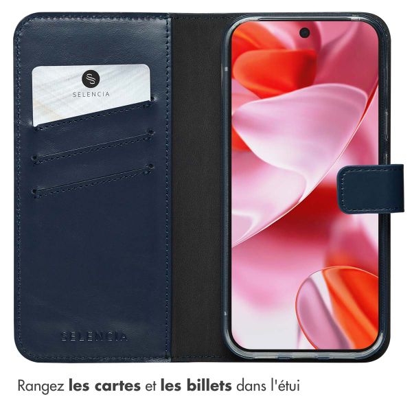 Selencia Étui portefeuille en cuir véritable Google Pixel 10 / 10 Pro - Blauw