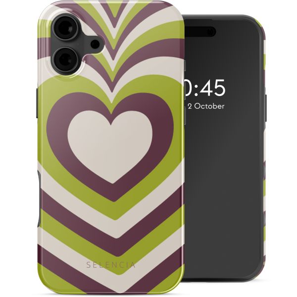 Selencia Coque arrière Vivid Tough avec MagSafe iPhone 16 - Double Hearts Plum Fern