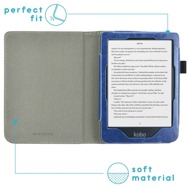 imoshion Étui de liseuse portefeuille en cuir végan Kobo Clara HD - Bleu foncé