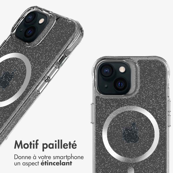 imoshion Coque arrière transparente Pailletée avec MagSafe Apple iPhone 15 - Argent