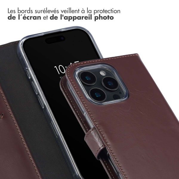 Selencia Étui portefeuille en cuir véritable Apple iPhone 16 Pro Max - Marron